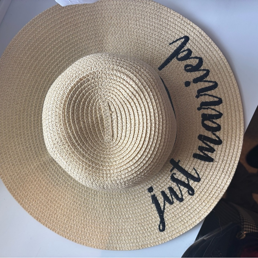 Brand new “Just Married” Cream Wide-Brimmed Sun Hat